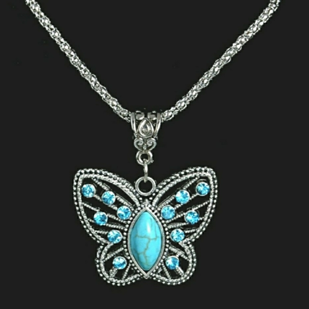 NEW Turquoise and Silver Butterfly Necklace